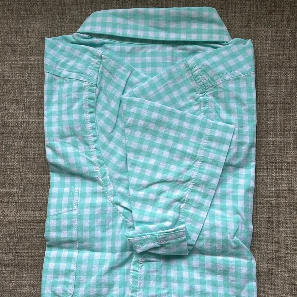 The Children’s Place Teal Gingham Short Sleeve Button Down Shirt NWT 10/12